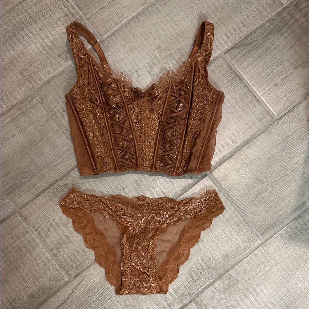 Victorias Secret Elegant Lace Brown Lingerie Set